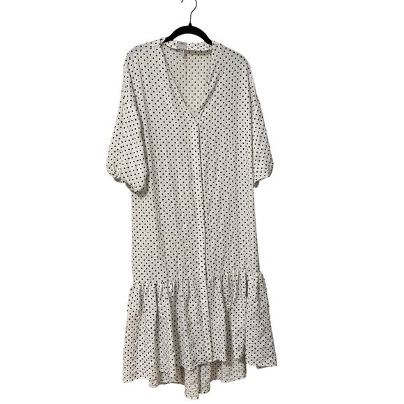 Ichi Dresses & Skirts - ICHI White Black Polka Dot Ruffle Ixaugustina Midi Dress Size 36 US 4